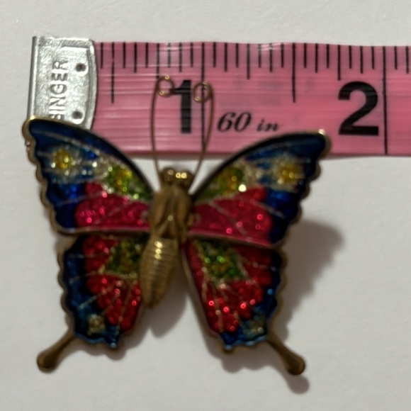 Vintage Butterfly Pinback Brooch Pin Gold Brass Enameled Pink Blue Purple 1970s - Picture 9 of 10